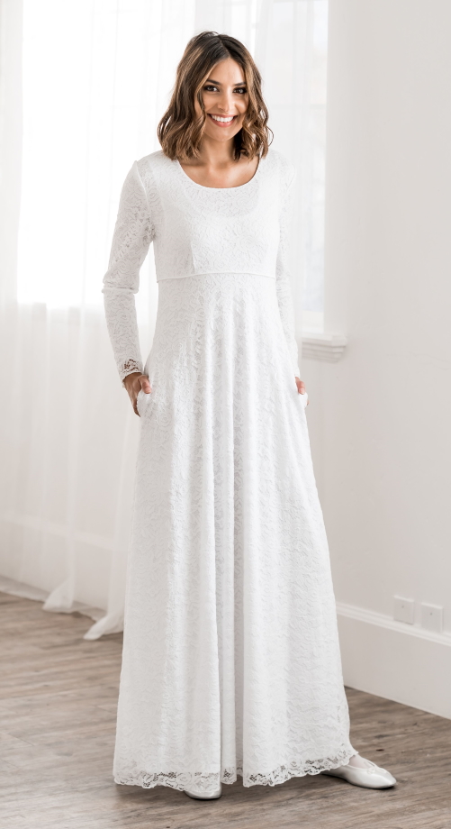 Venice #1125 - $99 | LDS Temple Dresses | White Elegance