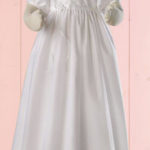 Embroidered Bodice in tricot white baby blessing dress with sleeves 3mn-6mn