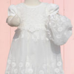 English Garden white baby blessing dress nb-6mn with bonnet