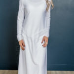 Helsinki 2 pc knit LDS temple dress with 2 pockets modest white dresses