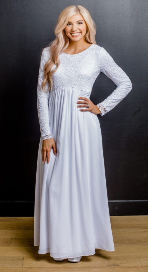 Modest white hot sale temple dresses