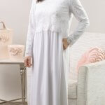 Madison is a lace chiffon stretch long sleeve scalloped lds temple dress