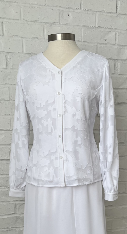 White front button long sleeve blouse made in usa