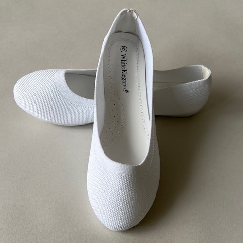 white flat slip on lds temple shoe