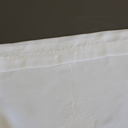 Mens embroidered LDS temple wedding handkerchief custom detail