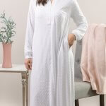 Full-size Boston LDS temple dress with front zipper, long sleeves, and gathered skirt
