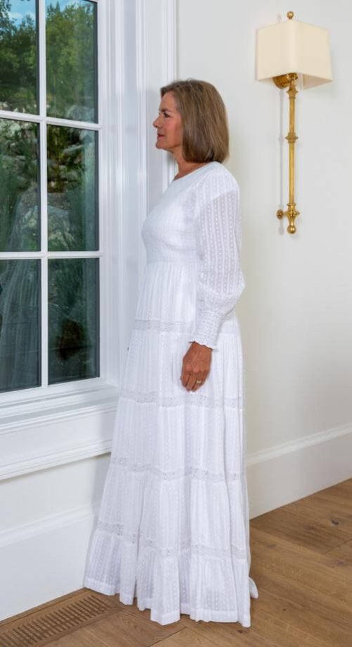 Arendelle modest white long sleeve cotton lds temple bridal dress