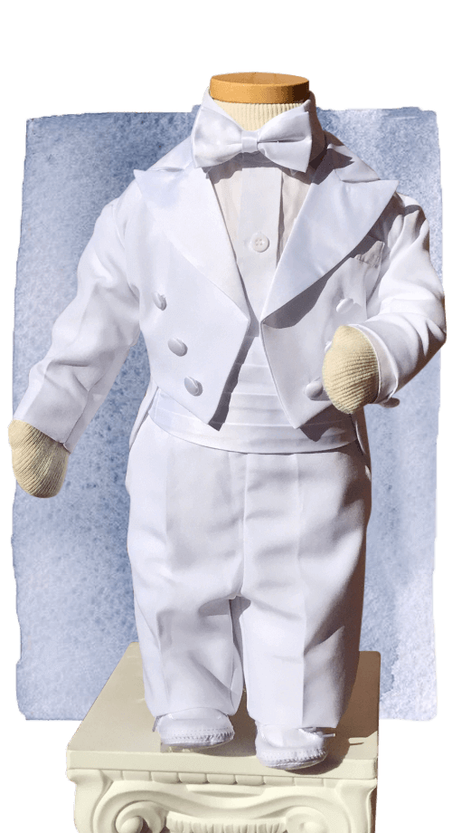 Front - White boys tuxedo for LDS temple weddings - Childrens bridal clothing