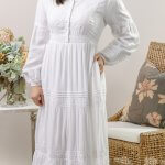 Salzburg cotton dress with floral lace trim 100% cotton white LDS temple modest button up bodice