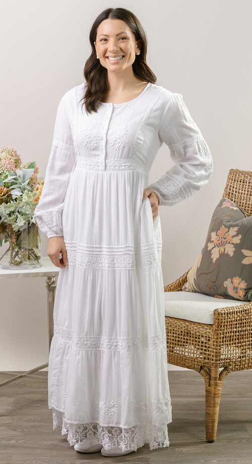 Salzburg front button dress cotton lace LDS Temple Salzburg - Image 1