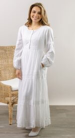 Salzburg LDS temple dress available in tall and petite sizes, featuring subtle pleats and flowing fabric