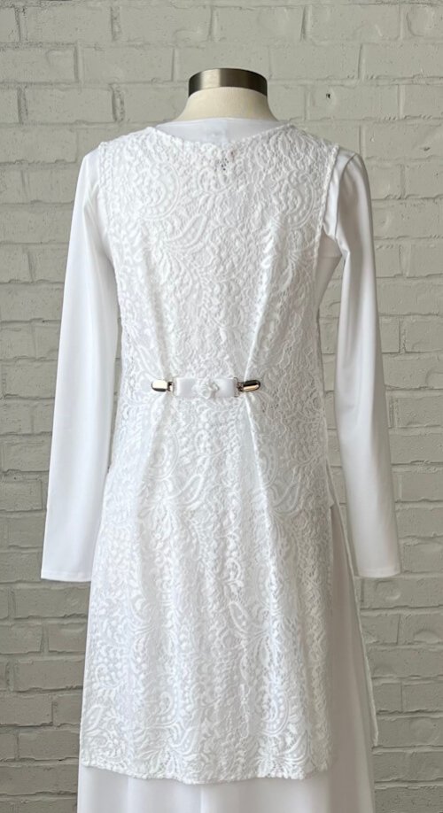 Essex Lace Vest - White long lace vest for LDS temple dress