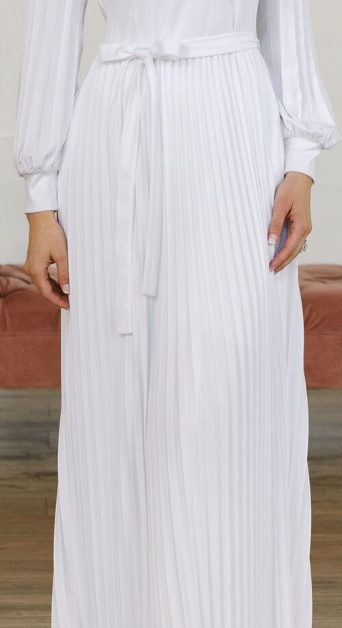 Carmen - Mormon LDS temple dress - White church gown with pleated sleeves