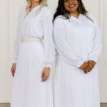 Augusta LDS Temple Dress Set - White pleated skirt and blouse with ruffles