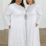Charlotte #3067 - Modest white LDS Temple dress fitted in regular and plus sizes