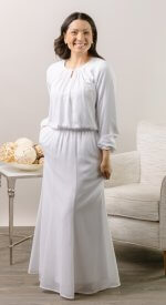 LDS temple ensemble from the Montecito collection with white blouse and flowing skirt