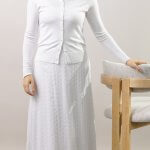 White LDS temple skirt Bora Bora. Embroidered chiffon. 100% polyester. 2 pockets