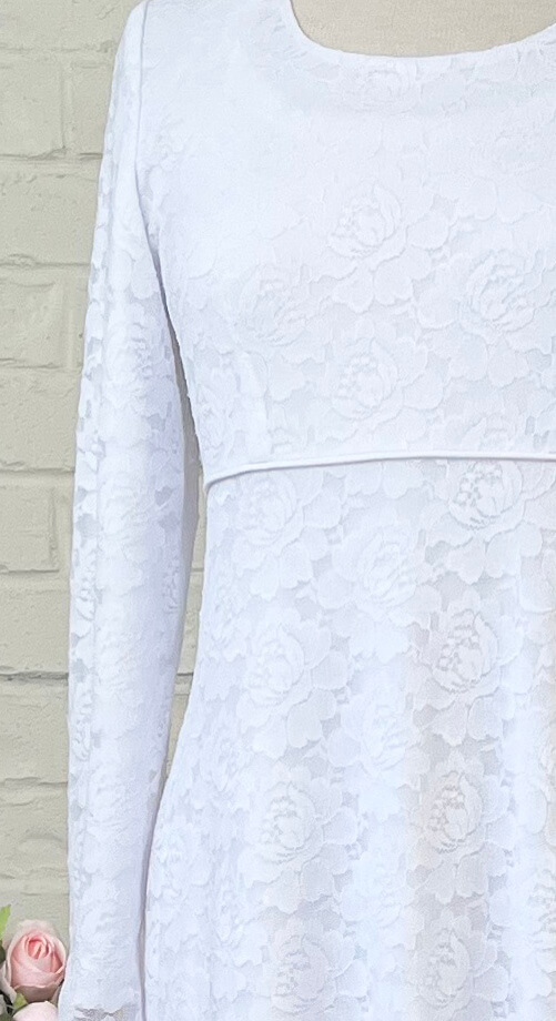stretch lace empires waist white lds temple dress pockets petite tall Lace Sienna - Image 3