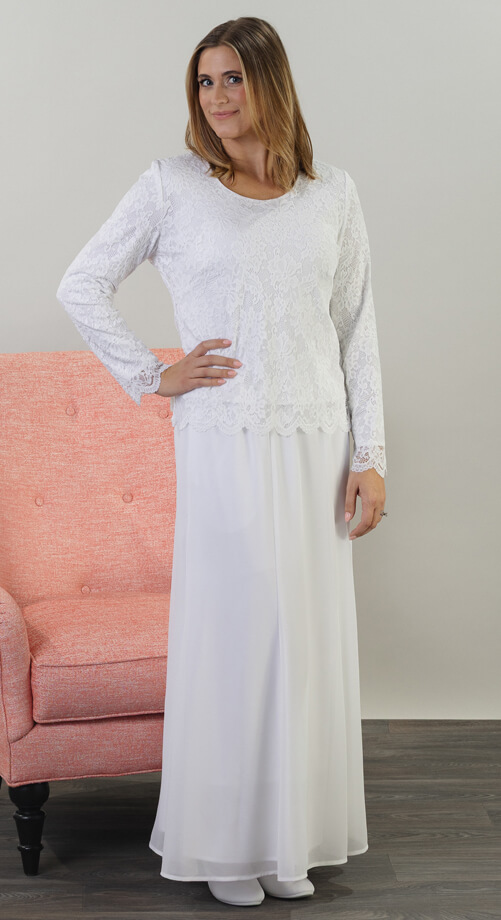 scallop lace lds temple top with georgette skirt side pocket Charleston Set - Image 1